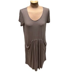 Garnet Hill Drape Pocket T Shirt Dress Brown Jersey Knit Lagenlook‎ Boho